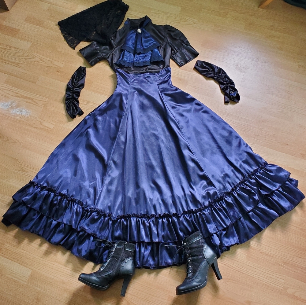 Navy Blue Gothic Aristocrat Bustle Skirt by Retroscope Fashions, size US XS